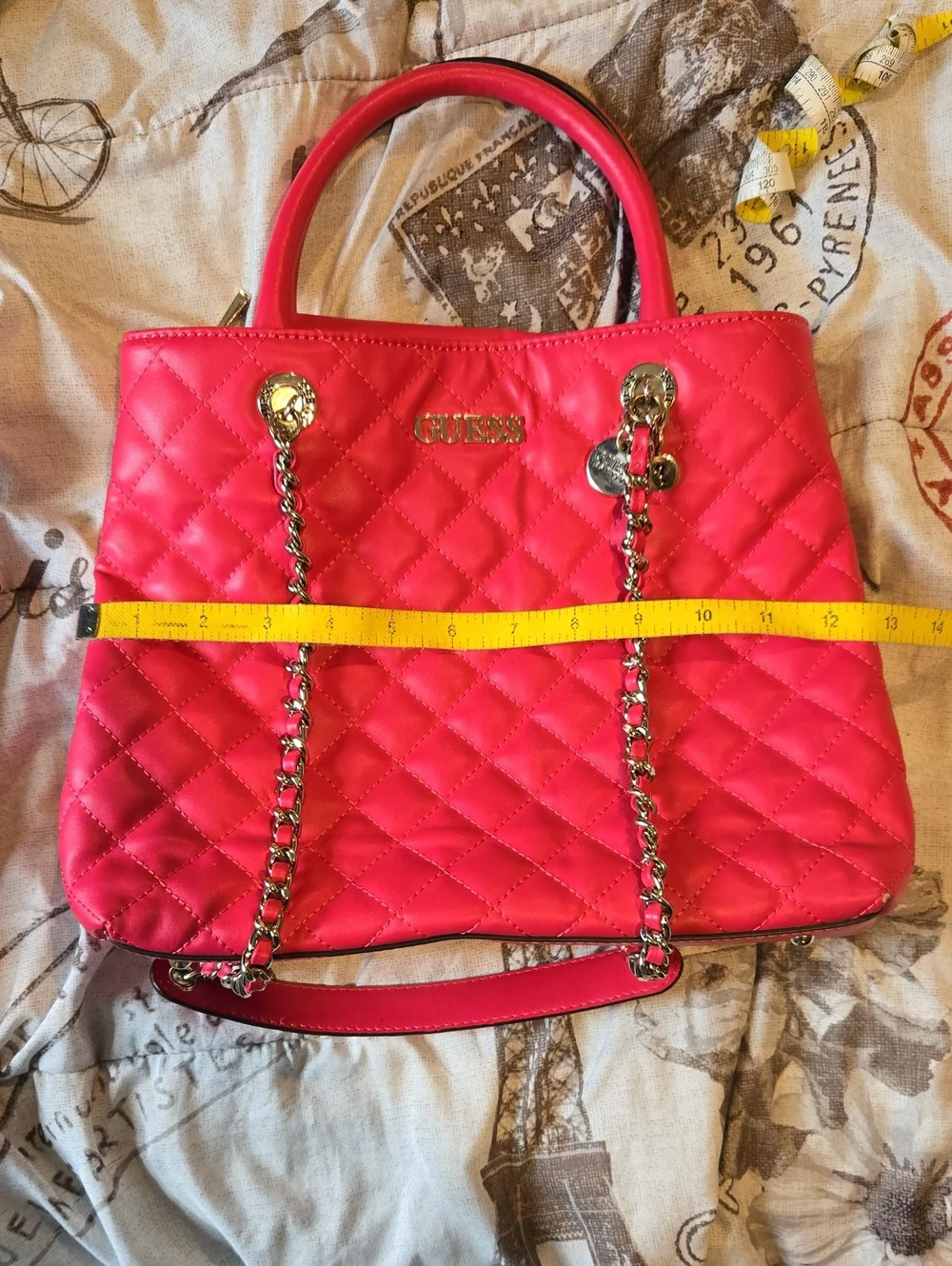 GUESS Quilted Satchel in Fuchsia Pink with Silver Hardware